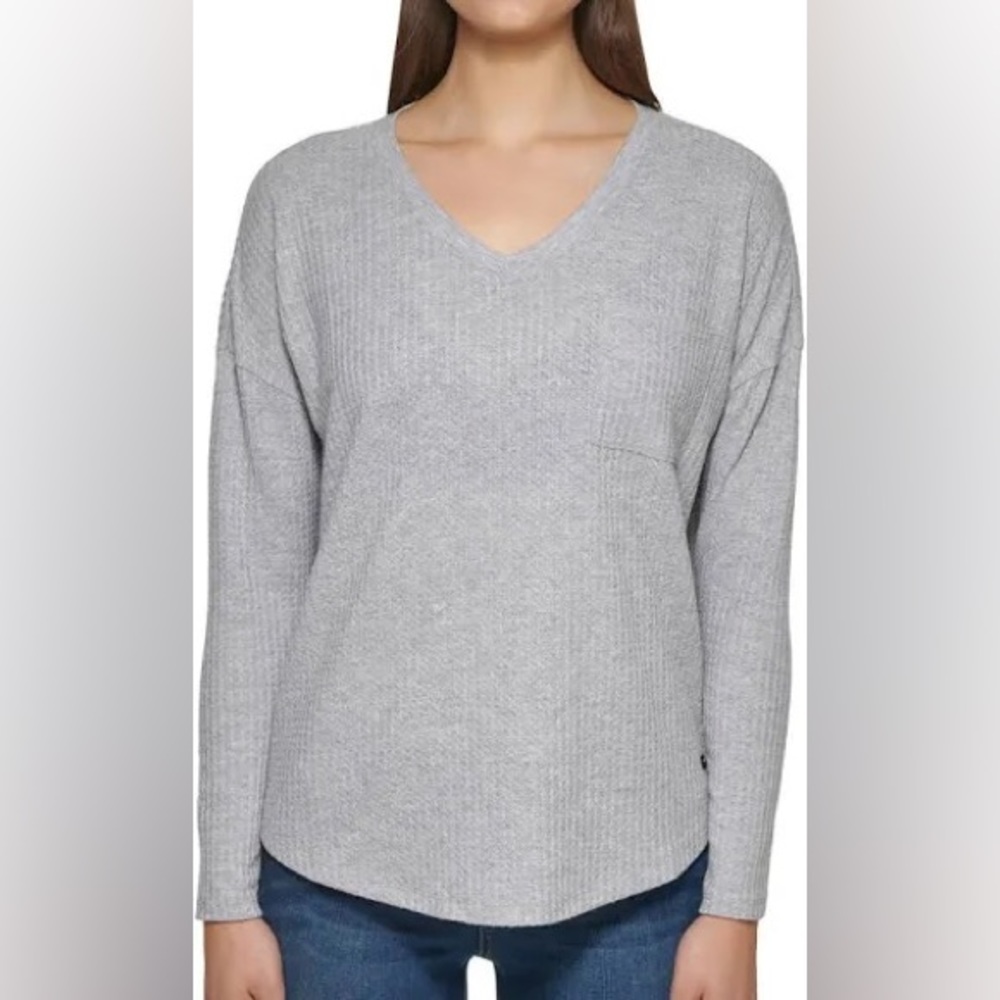 Calvin Klein Long Sleeve waffle knit shirt top blouse small gray